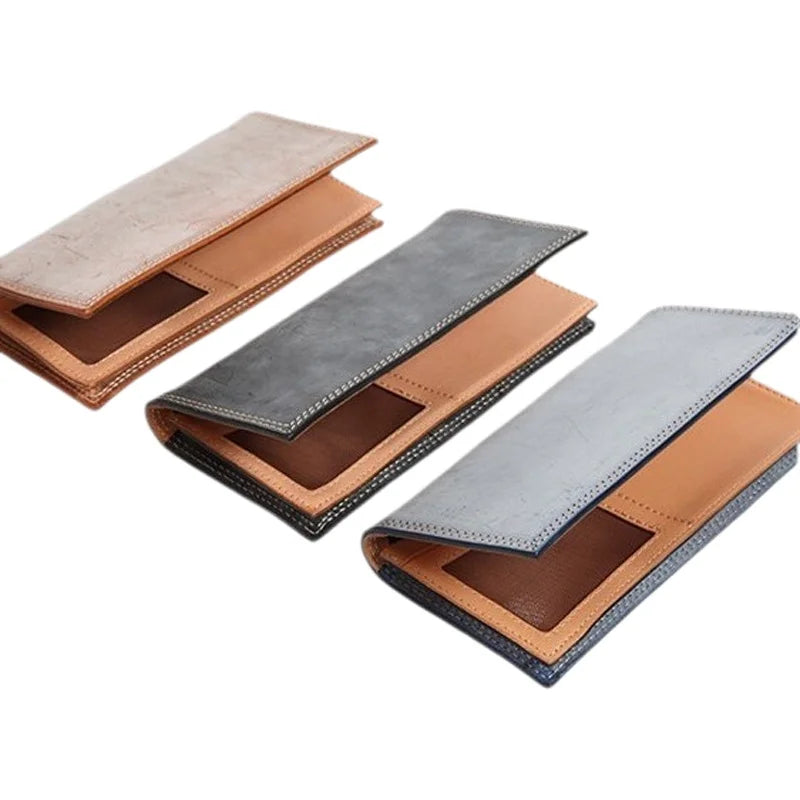 Ultra-Thin Leather Wallet for Men Simple Design Single Fold RFID Genuine Leather Coin Purse Long Wallet Casual Daily Use