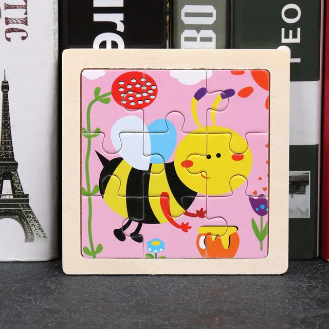Wooden Toys 11x11cm Jigsaw 3d Puzzle Cartoon Animal Traffic Wooden Puzzle Game Montessori Educational Toys For Children
