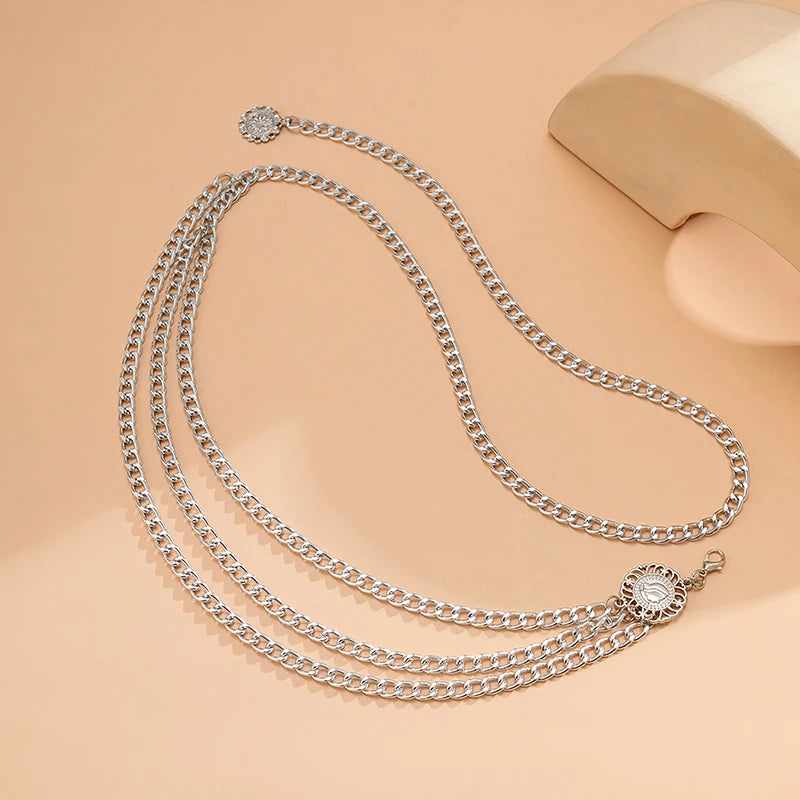 New Fashion Multi-layer Chain Belt For Women Fashion Gold Silver Color Metal High Waist Body Chain Dress Lady Tassel Belt