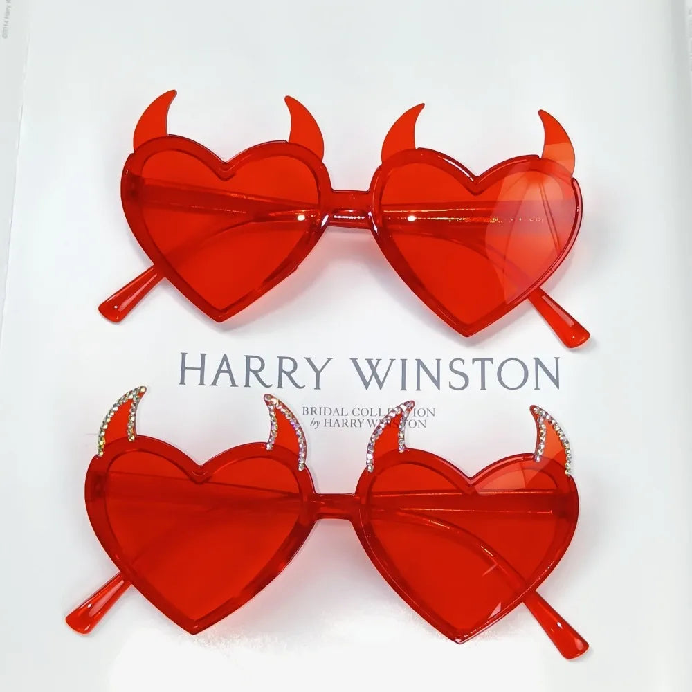 Rock Horn Sun Glasses Devil Ear Heart Shape UV Protection Sunglasses Cosplay Glasses Halloween Decoration for Halloween Party