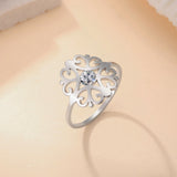 Skyrim Stainless Steel Flower Ring With Clear Zircon Women's Rings Wedding Band Bohemian Jewelry Anniversary Gift Wholesale