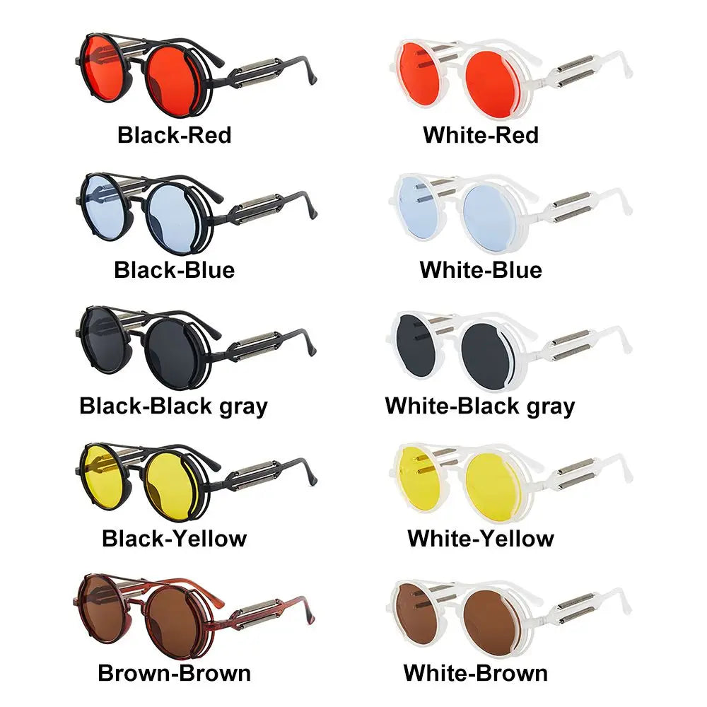 Fashion UV400 Protection Double Spring Temples Round Sunglasses Men's Eyewear Steampunk Sunglasses Sun Glasses