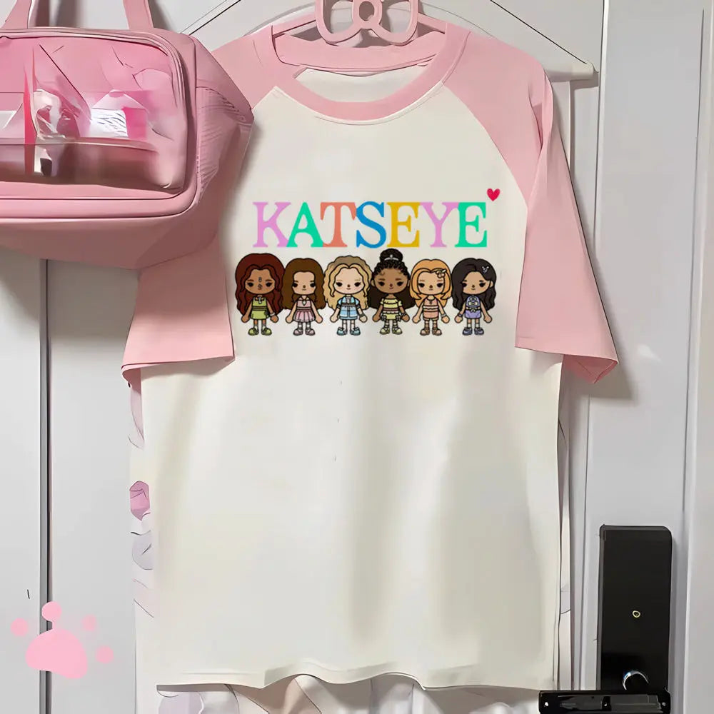 Katseye t-shirt girl 2000s anime hip hop Pastel harajuku  t shirt 2000s Retro harajuku aesthetic