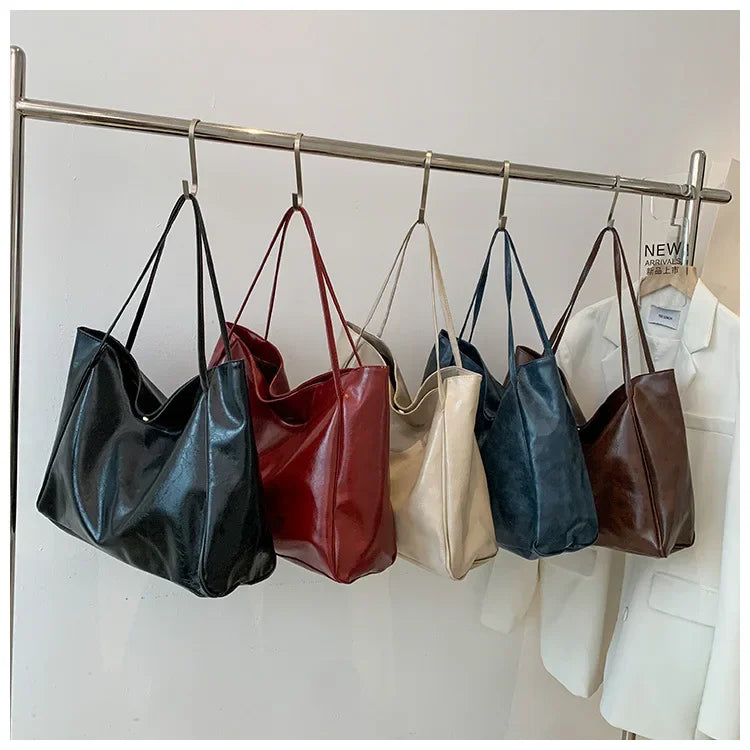 Women Tote Bags Fashion Underarm Pouch Large Capacity Soft Pu Shoulder Bag Retro Crossbody Bag Casual Portable Bucket Bag