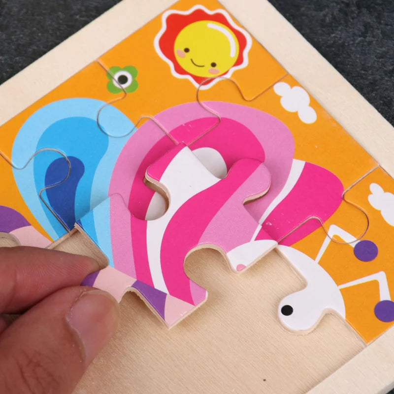 Wooden Toys 11x11cm Jigsaw 3d Puzzle Cartoon Animal Traffic Wooden Puzzle Game Montessori Educational Toys For Children
