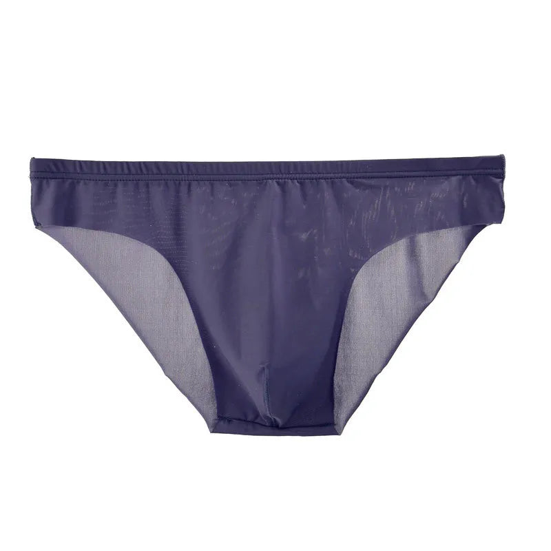 Men's Seamless Thong See-Through Underwear Ultra-Thin Low-Rise Sexy Solid Color Briefs Skin Friendly Soft Elastic Underpants