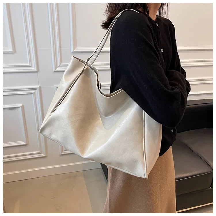 Women Tote Bags Fashion Underarm Pouch Large Capacity Soft Pu Shoulder Bag Retro Crossbody Bag Casual Portable Bucket Bag