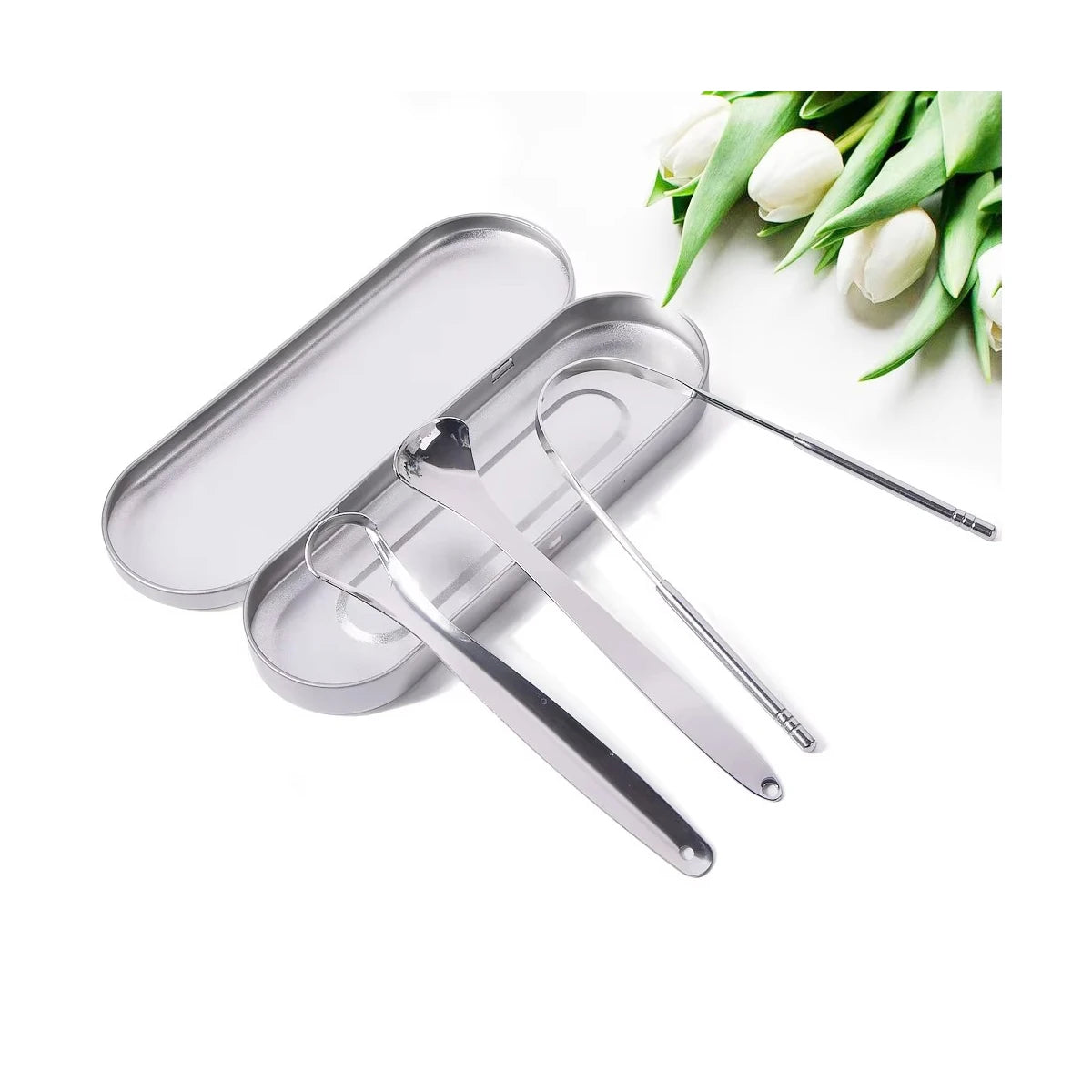 1/2/3/4pcs Tongue Scrapers for Adults Tough Metal Tongue Cleaner w/Storage Case Stainless Steel Tongue Scrubber for Fresh Breath