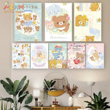 AZNM Rilakkuma Chairoikoguma Cute Bear Canvas Wall Print Unframed Pastel Kawaii Nursery Decor Poster