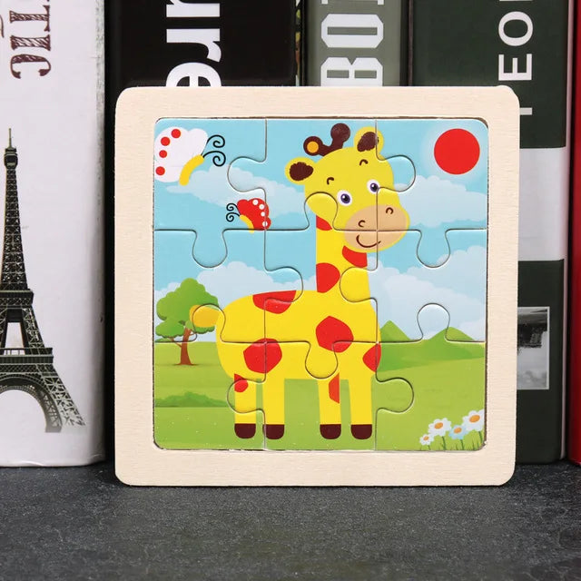 Wooden Toys 11x11cm Jigsaw 3d Puzzle Cartoon Animal Traffic Wooden Puzzle Game Montessori Educational Toys For Children