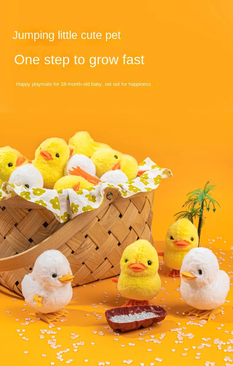 Little Duck Wind Up Toys Yellow Jumping Chick Cute Plush Simulation Educational Walking Chicken Interesting Toy For Kids