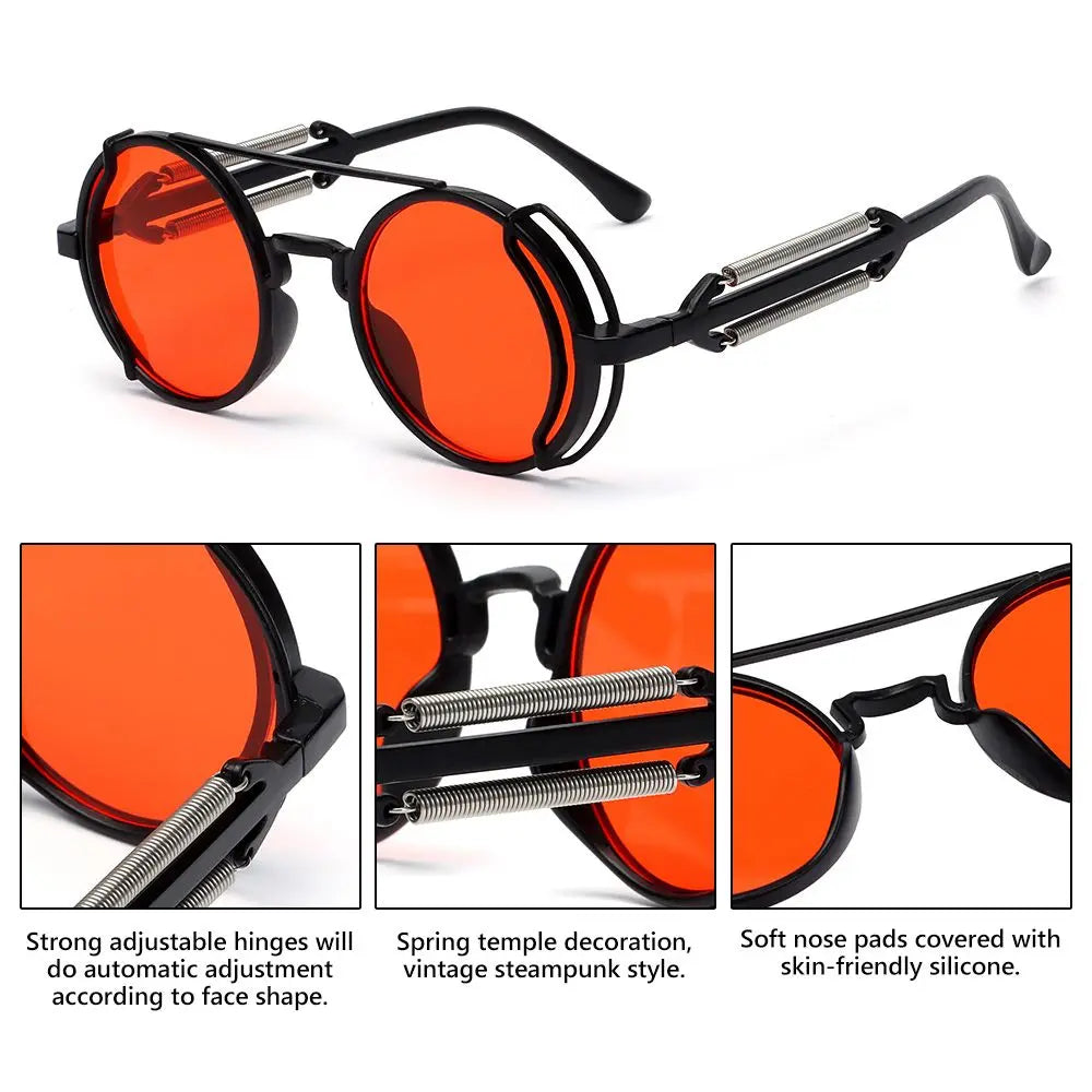 Fashion UV400 Protection Double Spring Temples Round Sunglasses Men's Eyewear Steampunk Sunglasses Sun Glasses