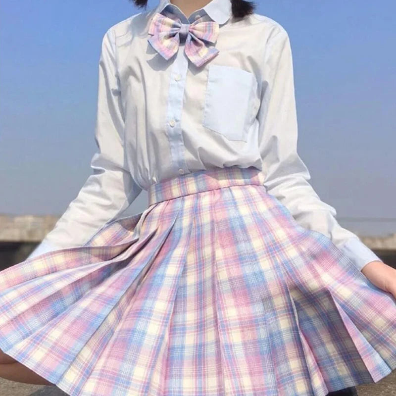 ZOKI Plaid Women Pleated Skirt Bow Knot Summer High Waist Preppy Girls Dance Mini Skirt Cute A Line Harajuku Sexy Japan Faldas