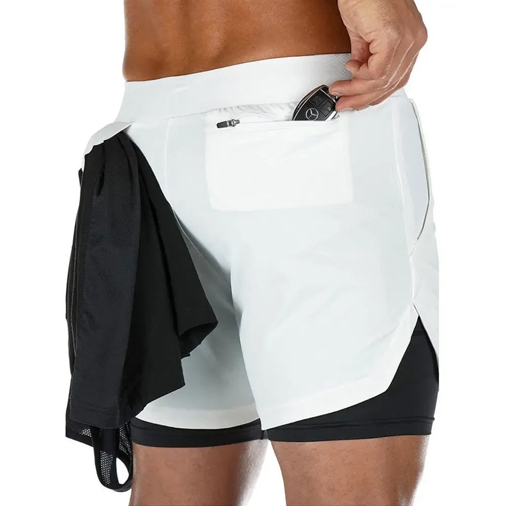 2 in 1 Compression Shorts for Men Gym Workout Running Shorts with Phone Pockets Athletic Quick Dry Activewear Training Jogging