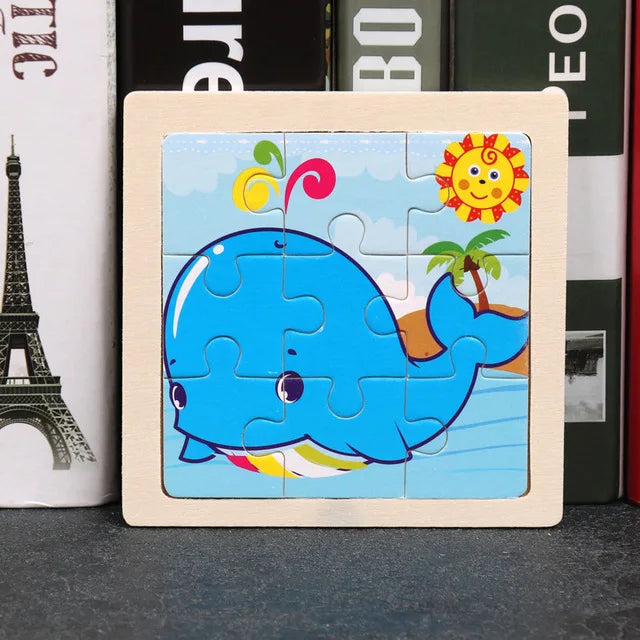 Wooden Toys 11x11cm Jigsaw 3d Puzzle Cartoon Animal Traffic Wooden Puzzle Game Montessori Educational Toys For Children