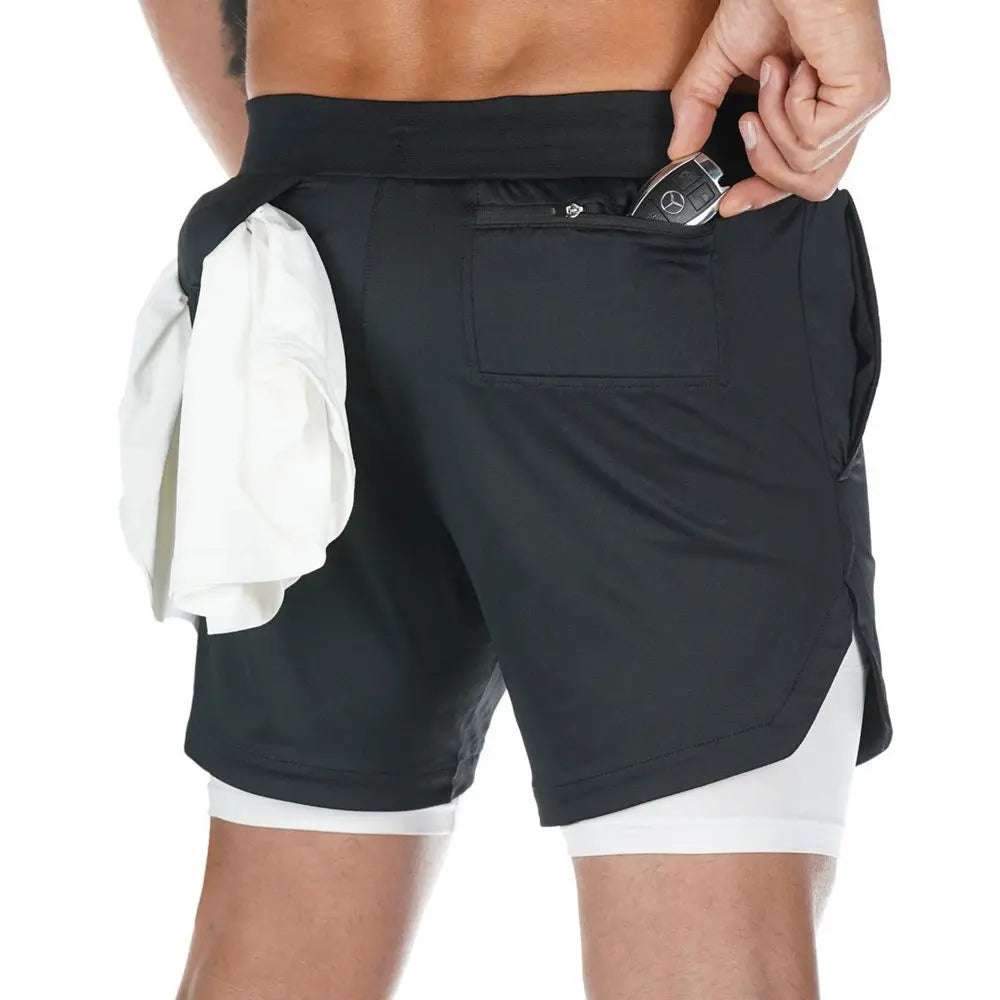 2 in 1 Compression Shorts for Men Gym Workout Running Shorts with Phone Pockets Athletic Quick Dry Activewear Training Jogging