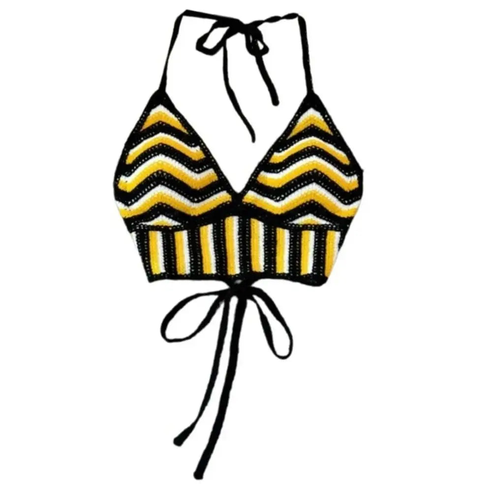 Fashion Knitted Bohemian Crochet Top Hollow Out Backless Ethnic Style Sexy Halter Top Swimwear Top Women
