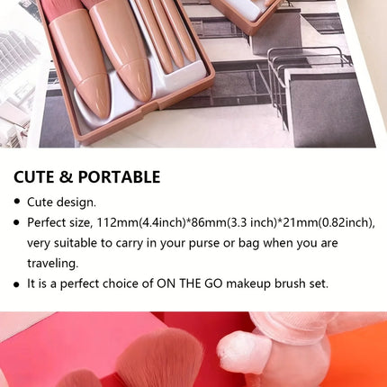 5PCS Mini Makeup Brush Set with Mirror Case