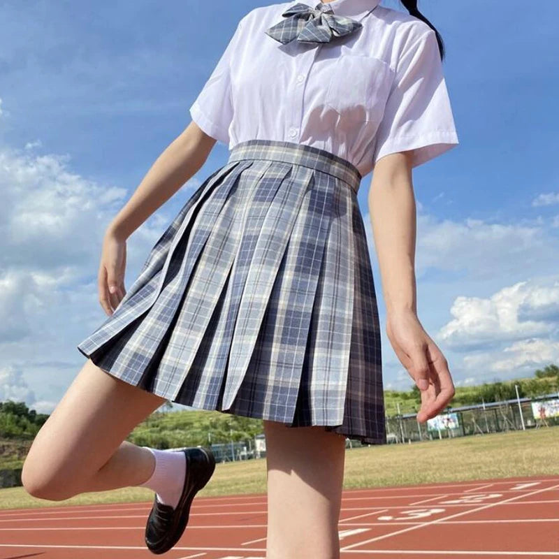 ZOKI Plaid Women Pleated Skirt Bow Knot Summer High Waist Preppy Girls Dance Mini Skirt Cute A Line Harajuku Sexy Japan Faldas