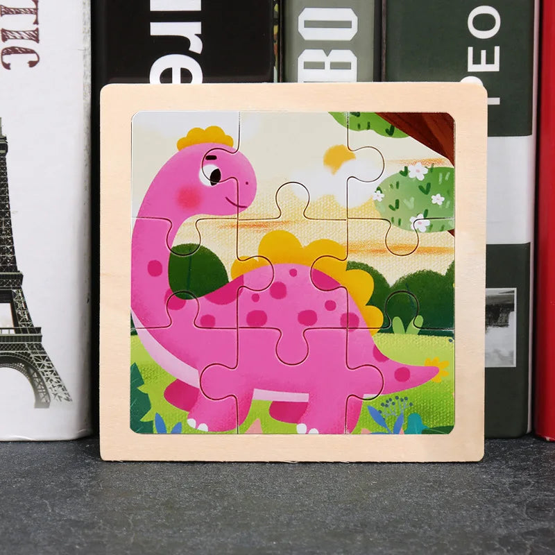 Wooden Toys 11x11cm Jigsaw 3d Puzzle Cartoon Animal Traffic Wooden Puzzle Game Montessori Educational Toys For Children