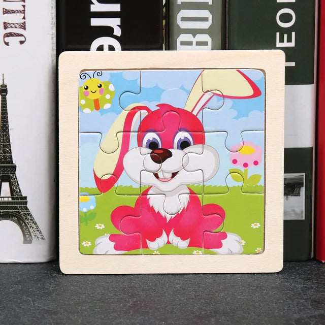 Wooden Toys 11x11cm Jigsaw 3d Puzzle Cartoon Animal Traffic Wooden Puzzle Game Montessori Educational Toys For Children