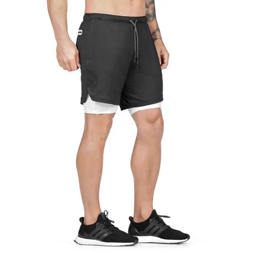 2 in 1 Compression Shorts for Men Gym Workout Running Shorts with Phone Pockets Athletic Quick Dry Activewear Training Jogging