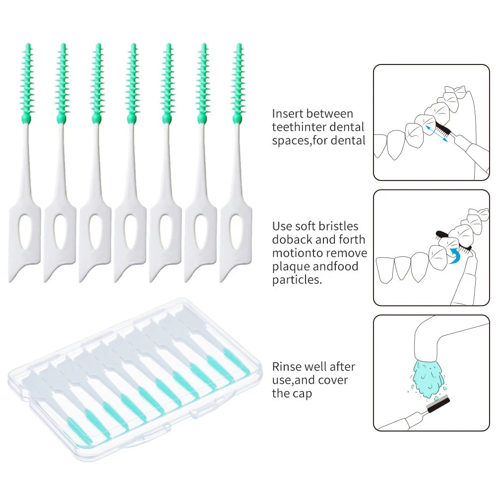 Vaclav 150Pcs Original Dental Floss Pick Soft Silicone Bristle Interdental Brush Dental Pick Brace Brush Disposable Teeth Clean