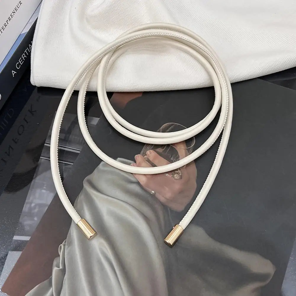 New Round Leather Thin Belt Women Decorative Bow Knot Waist Rope Knotted Dress Coat Sweater String Strap Waistband