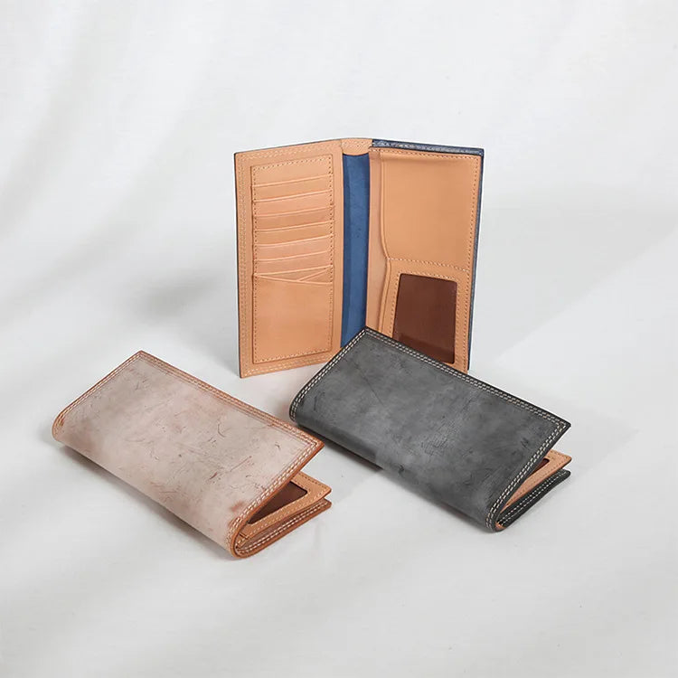 Ultra-Thin Leather Wallet for Men Simple Design Single Fold RFID Genuine Leather Coin Purse Long Wallet Casual Daily Use