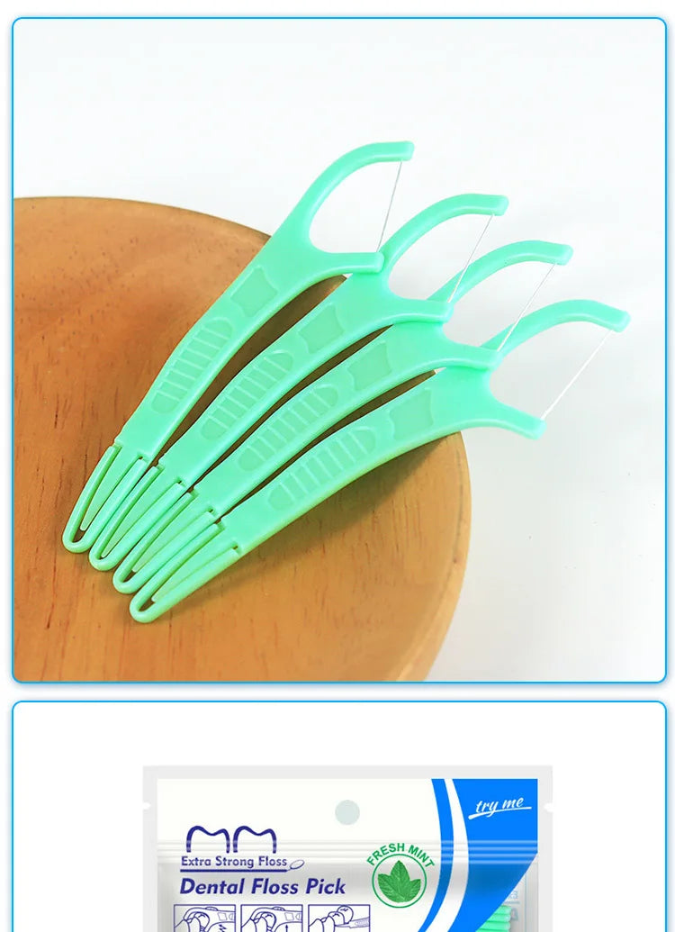 100pcs Mint Flavor Dental Floss Safe High-Grade Toothpick Stick Picks Plastic Toothpicks Ultrathin Peppermint Flavor Teeth Floss