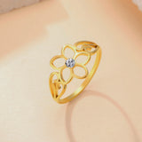 Skyrim Stainless Steel Flower Ring With Clear Zircon Women's Rings Wedding Band Bohemian Jewelry Anniversary Gift Wholesale
