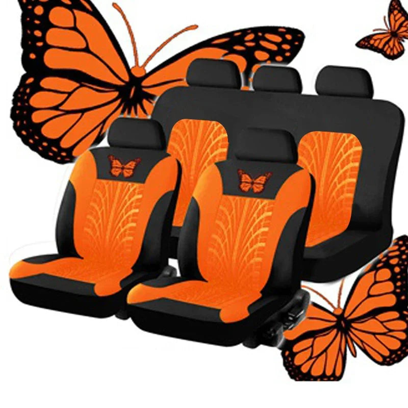 Car Seat Cover Full Set, Universal Butterfly Pattern Embroidery Auto Seat Cover Set