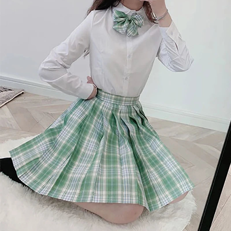ZOKI Plaid Women Pleated Skirt Bow Knot Summer High Waist Preppy Girls Dance Mini Skirt Cute A Line Harajuku Sexy Japan Faldas