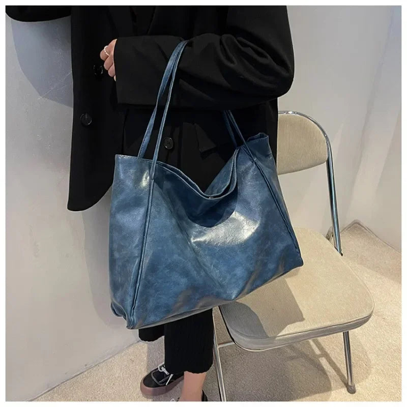 Women Tote Bags Fashion Underarm Pouch Large Capacity Soft Pu Shoulder Bag Retro Crossbody Bag Casual Portable Bucket Bag