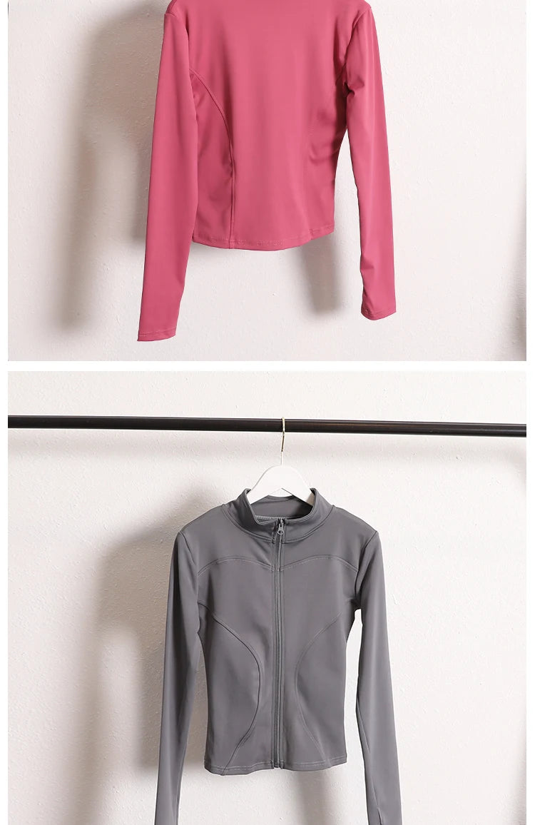 Yoga Jacket Coat Flexible Active Wear Women Zip Up Gym Sports Fitness Casual Jackets with Thumb Holes