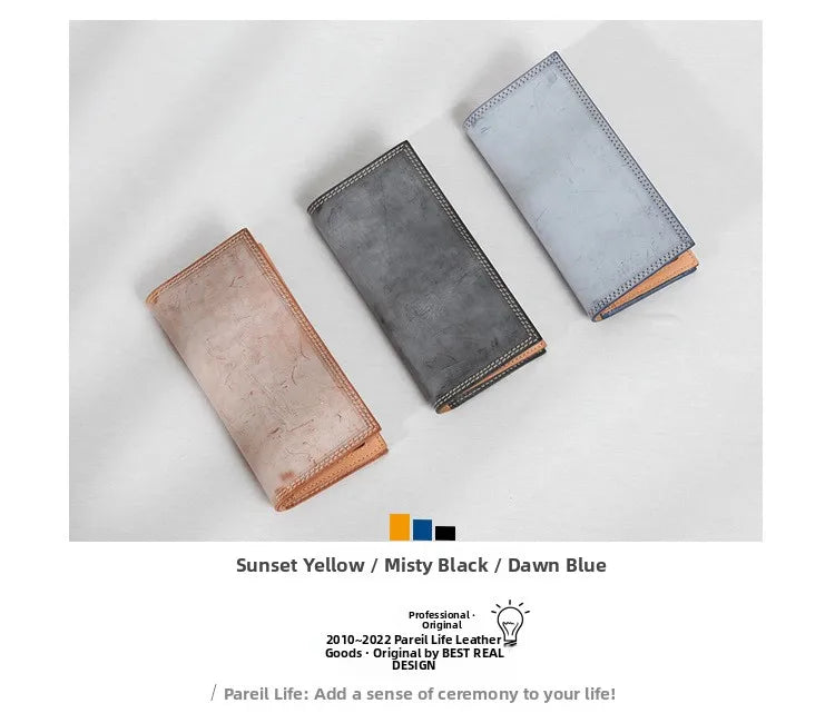 Ultra-Thin Leather Wallet for Men Simple Design Single Fold RFID Genuine Leather Coin Purse Long Wallet Casual Daily Use