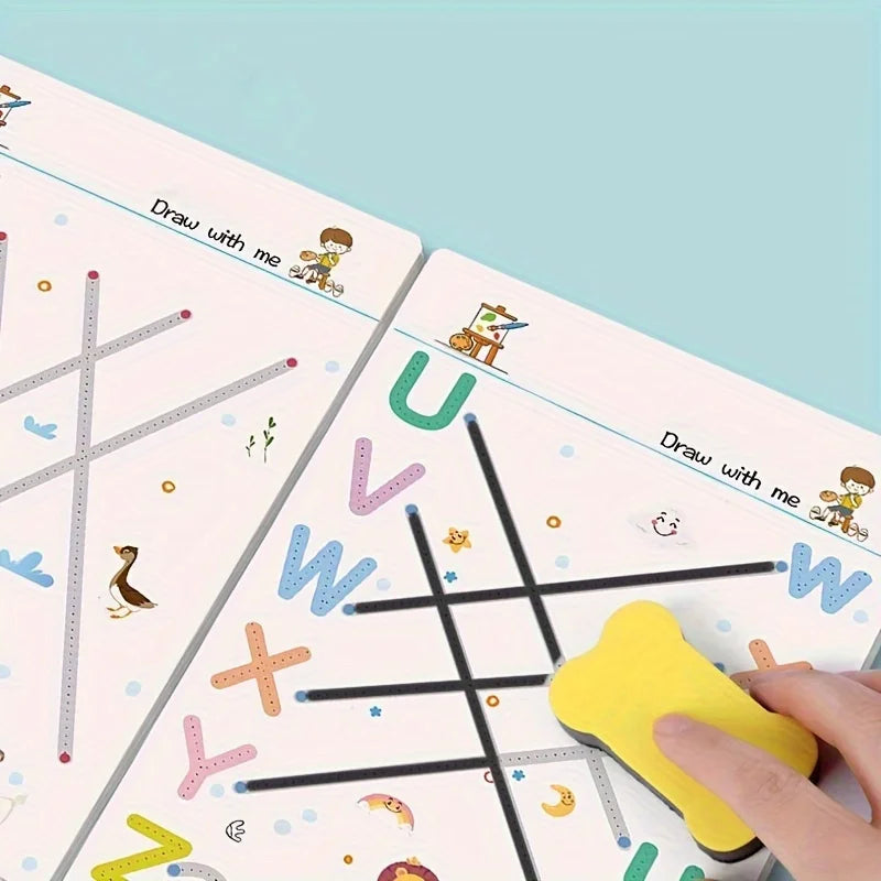 34-Page Reusable Educational Workbook Set, Perfect for Children's Drawing and Handwriting Training, Ideal for Christmas