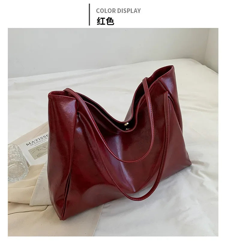Women Tote Bags Fashion Underarm Pouch Large Capacity Soft Pu Shoulder Bag Retro Crossbody Bag Casual Portable Bucket Bag