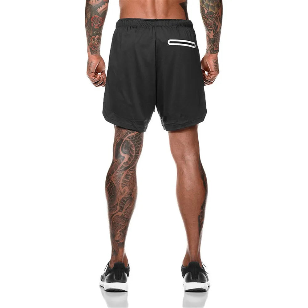 2 in 1 Compression Shorts for Men Gym Workout Running Shorts with Phone Pockets Athletic Quick Dry Activewear Training Jogging