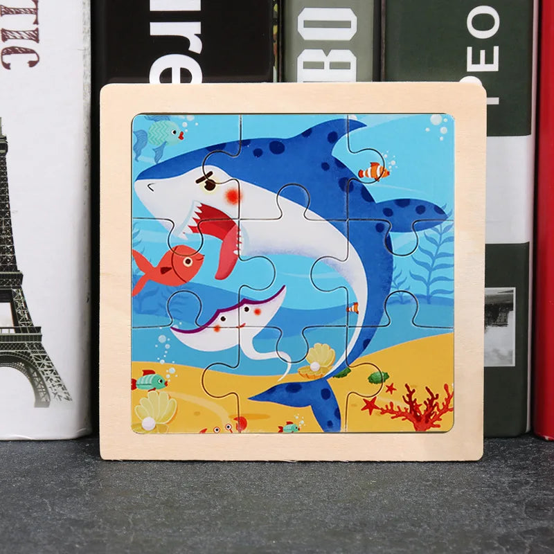 Wooden Toys 11x11cm Jigsaw 3d Puzzle Cartoon Animal Traffic Wooden Puzzle Game Montessori Educational Toys For Children