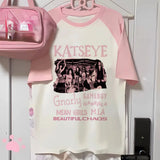 Katseye t-shirt girl 2000s anime hip hop Pastel harajuku  t shirt 2000s Retro harajuku aesthetic