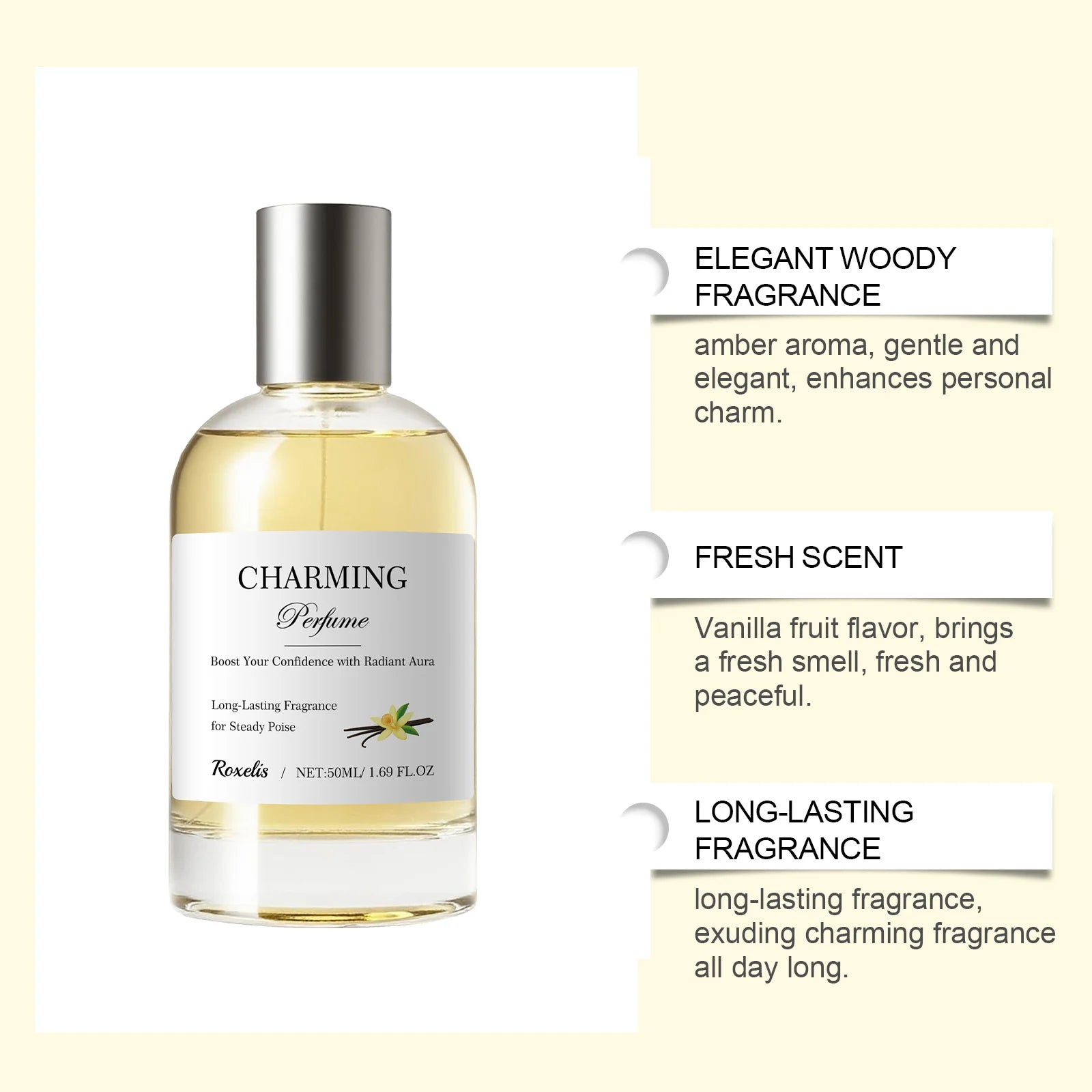 Roxelis Charming Women Perfume Amber Vanilla Fresh Floral Scent Suitable for All Occasions Long Lasting EDT 50ml