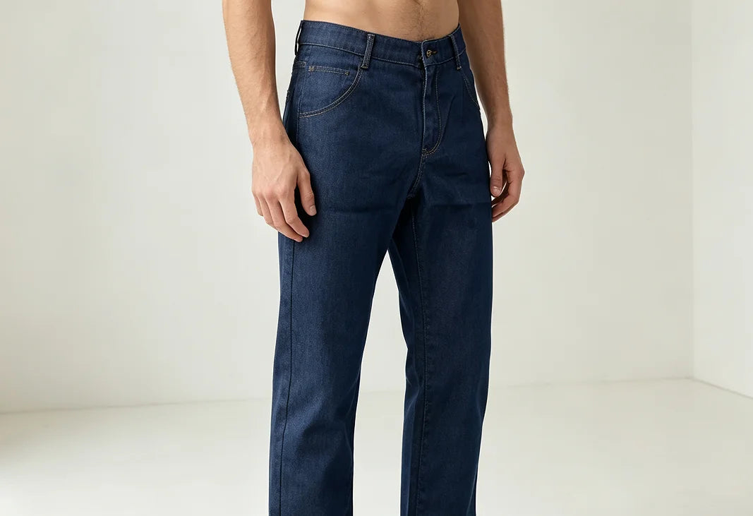 Men's Comfortable Soft Business Casual Denim Trousers Slim Fit Straight Pants Fashion Male Brand Light Luxury Stretch Clothing