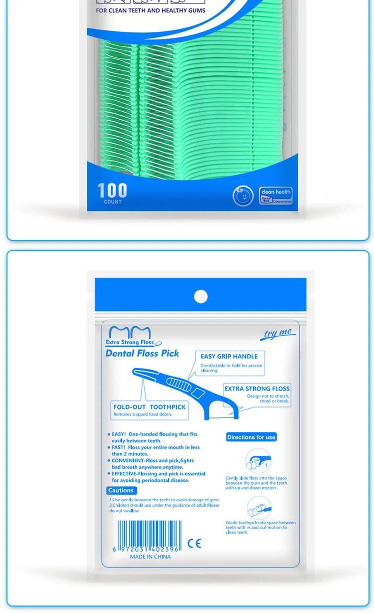 100pcs Mint Flavor Dental Floss Safe High-Grade Toothpick Stick Picks Plastic Toothpicks Ultrathin Peppermint Flavor Teeth Floss