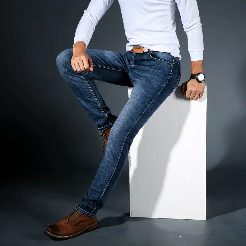 2025 Men's New Men's Fashion Casual Jeans Classic Style Casual Stretch Slim Fit Jeans Men's Denim Pants Black Blue Men's Style
