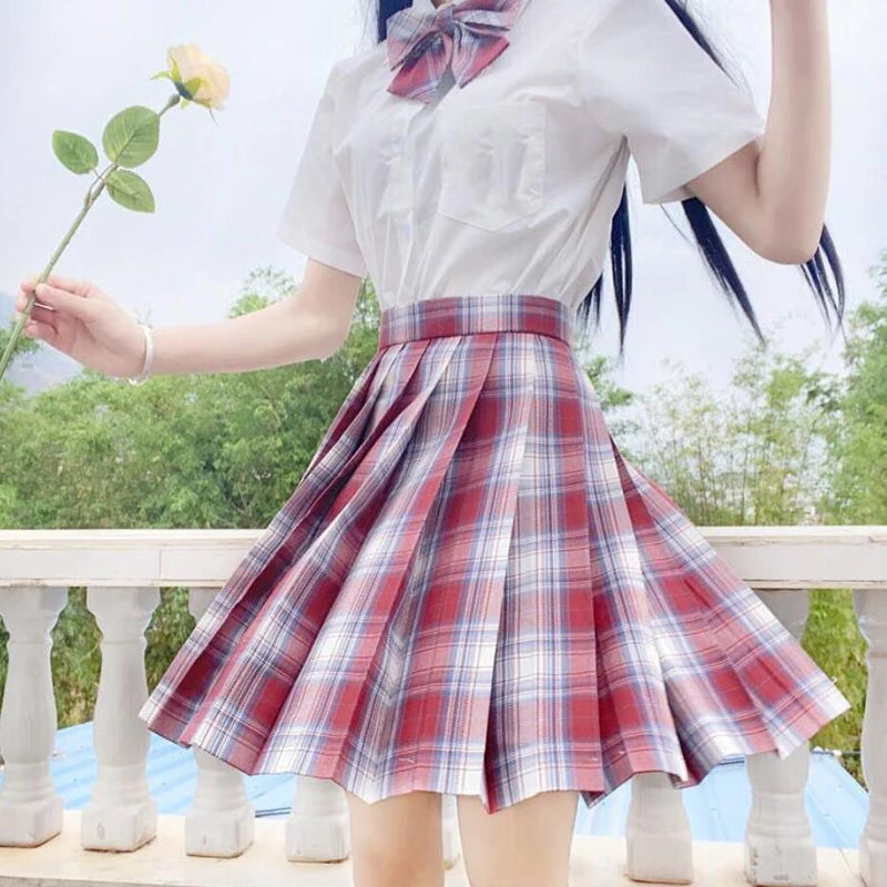 ZOKI Plaid Women Pleated Skirt Bow Knot Summer High Waist Preppy Girls Dance Mini Skirt Cute A Line Harajuku Sexy Japan Faldas
