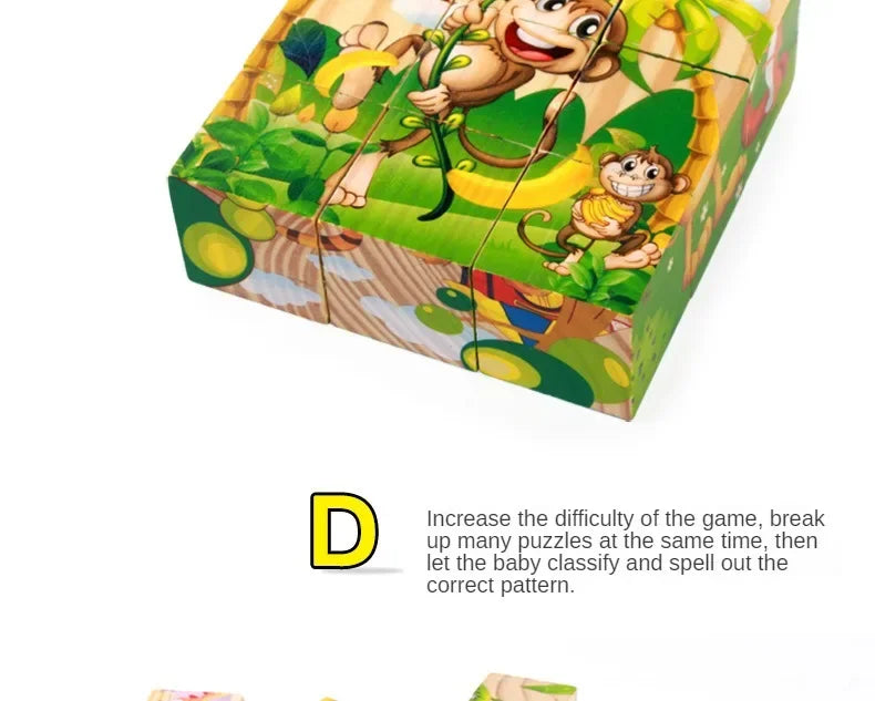 3D cube Wooden puzzle children's nine pieces six-sided wooden block tray children's Montessori learning educational puzzle toys