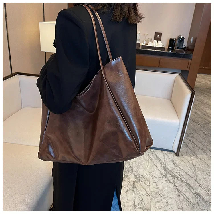 Women Tote Bags Fashion Underarm Pouch Large Capacity Soft Pu Shoulder Bag Retro Crossbody Bag Casual Portable Bucket Bag