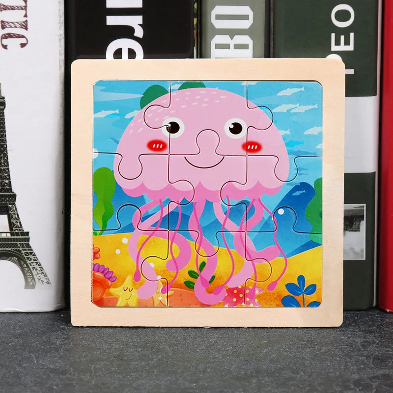 Wooden Toys 11x11cm Jigsaw 3d Puzzle Cartoon Animal Traffic Wooden Puzzle Game Montessori Educational Toys For Children