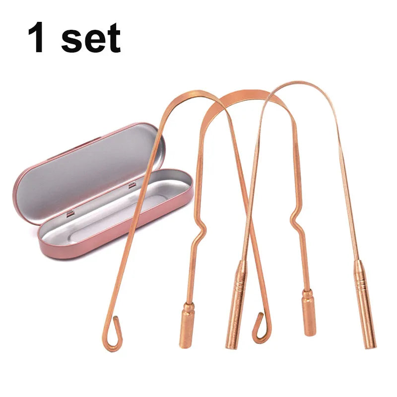 1/3Pcs Pure Copper Tongue Scraper With Metal Box Oral Cleaner Brush Fresh Cleaning Hygiene High Quality Tounge Scraper 3 styles